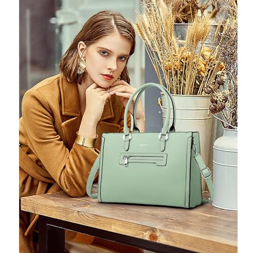 Image of TANTOMI Structured Satchel Purses for Women, Medium Vegan Leather Top Handle Handbag with Pockets, Classy Work Bag for Ladies