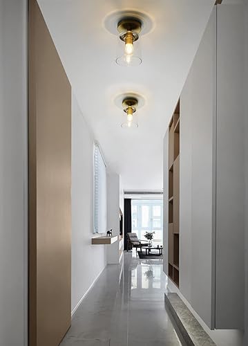 Miniatura 2 de Pathson Lámpara de techo industrial con pantalla de cristal, 1 lámpara colgante empotrada para pasillo, loft de cocina, bar cerca del techo