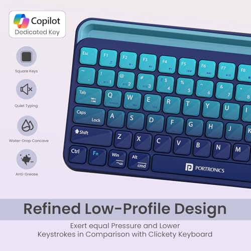 Image of Portronics Bubble 4.0 Wireless Keyboard with Bluetooth + 2.4 GHz USB Receiver, Rechargeable Battery, Volume Control Knob, Multimedia Hotkeys with Numpad, for Laptop, PC, Smartphone, Tablet(Blue)