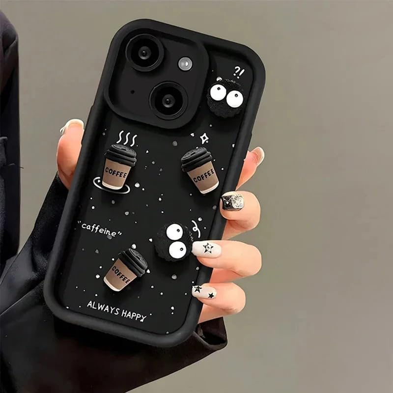 Back Case Cover Compatible for iPhone 13 Mini | Cute Fun Cartoon 3D Ball Coffee Silicone Case | Body Protection | Camera Protection | Shock Proof (Black)