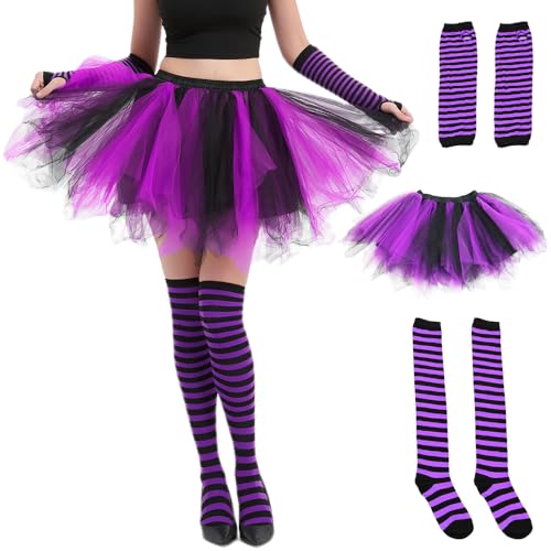 Image of Halloween Black Red Purple Tutu Dress Set, Women