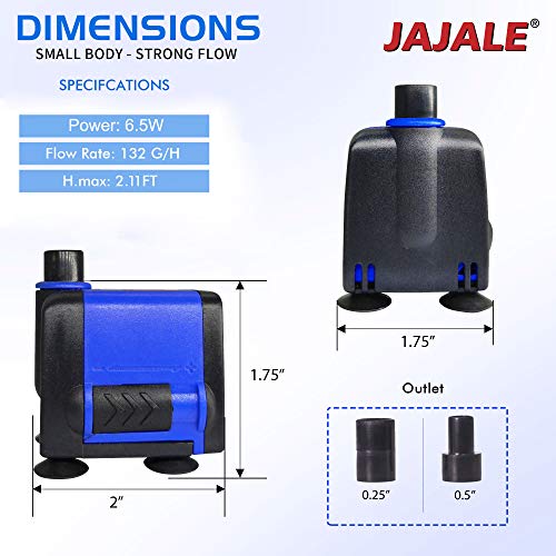 JAJALE 133 GPH Submersible Water Pump Ultra Quiet for Pond,Aquarium,Fish Tank,Fountain,Hydroponics 1Pc