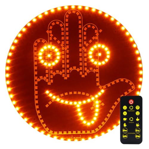Luz de dedo para coche y señal de expresión, 2 en 1 luces de gestos de auto con 14 modos, luz de cara sonriente para coche con control remoto, luz de señal de dedo LED para hombres, luz para vehículos