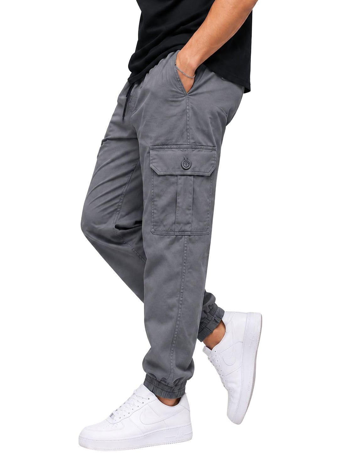 Men's Cotton Cargo Pants | Cargo Trousers with Flap Buttoned Pocket | Elastic Waist Drawstring Casual Cargo Pants | Regular Fit Outdoor Travel Streetwear Bottom Wear-picture-53