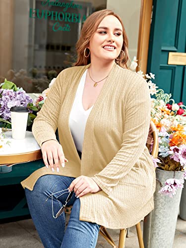 Image of LARACE Open Front Knit Plus Size Cardigan Sweaters for Women with Pockets