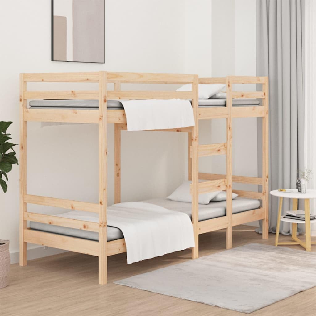 Litera de madera maciza de pino de 90 x 200 cm, diseño que ahorra espacio, barandillas seguras, marco de cama de color natural para habitaciones de niños y jóvenes, muebles duraderos