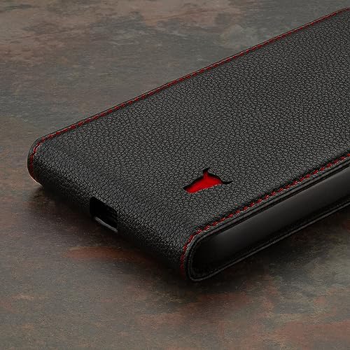Coque iPhone 15 Pro rabat étui cuir véritable noir avec aimant MagSafe