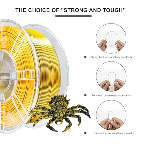 Image of iBOSS PLA+ 3D Printer Filament, PLA Plus Filament 1.75mm Silk Black Gold Shiny Silk Dual Color Filament, 3D Printing Filament 1KG /2.2lb Dimensional Accuracy + /- 0.02mm Fit Most FDM Printers