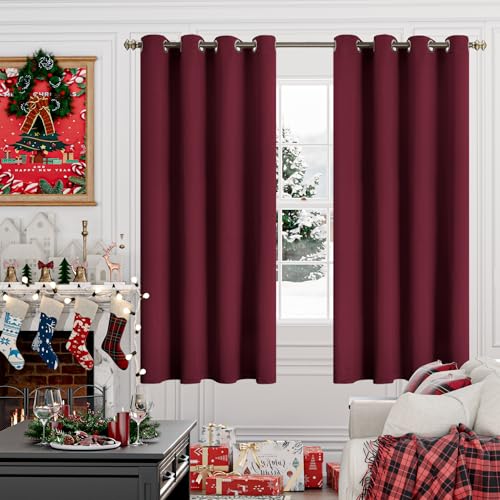 Image of YoungsTex Burgundy Blackout Curtains for Bedroom - Thermal Insulated with Grommet Room Darkening 63 Inch Window Drapes for Living Room, 2 Panels, 52 x 63 Inch, Burgundy