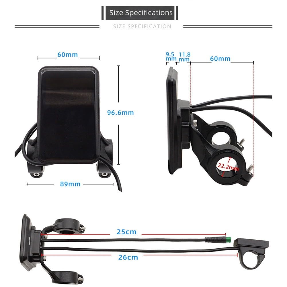 X3 Connettore a 5 pin Display LCD a colori per bici elettrica da 24 V 36 V 48 V, custodia in ABS, schermo in acrilico, adatto per manubri da 22,2 mm, 25,4 mm, 28,6 mm, nero