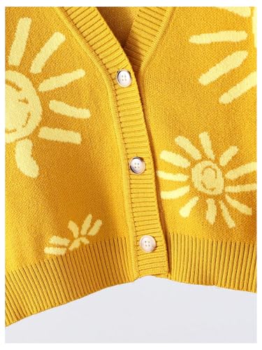 Girl's Button Down Long Sleeve Cardigan Sweater Cute Sun Print V Neck Knit Outerwear4