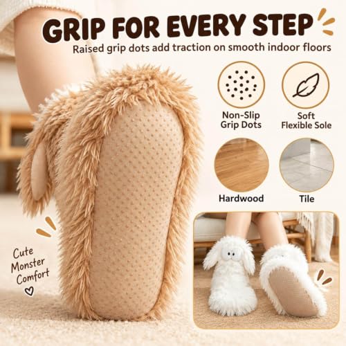 Slipper Socks With Grips For Women Warm Soft Comfortable Brown One Size - image 4