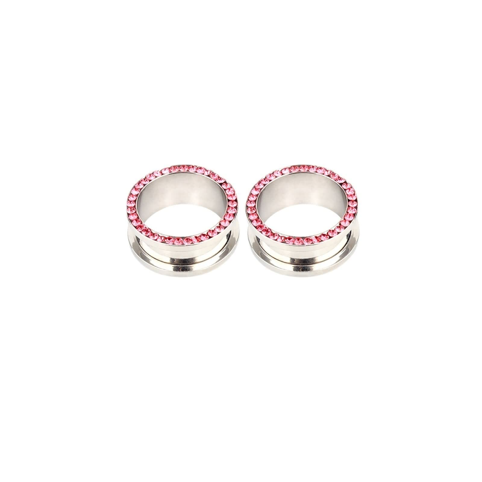 Daesar Ohr Plug Edelstahl, Tunnel 3-25MM zum Schrauben mit Rosa Zirkonia Silber Ohrringe Piercing Ohr Expander Set