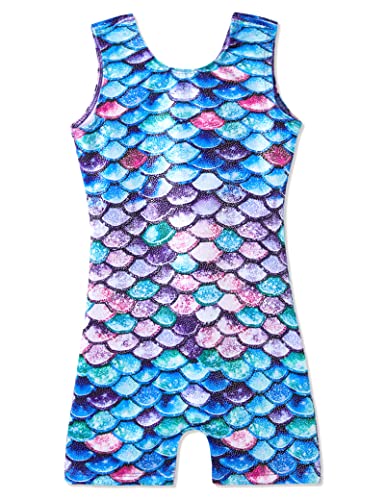 Domusgo Leotards For Girls Gymnastics 4T 5T Shiny Pink Purple One-Piece Sleeveless Mermaid Biketard With Shorts Pro Gym Unitards For Children Swimming Wear #TOP5