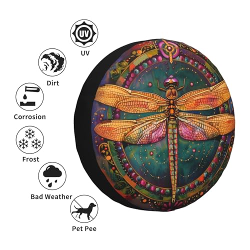 Image of KiuLoam Vintage Mandala Dragonfly Spare Tire Cover Waterproof Dust-Proof Universal Sunscreen Wheel Tire Covers Fit for Trailer, RV, SUV and Many Vehicle 16 Inch