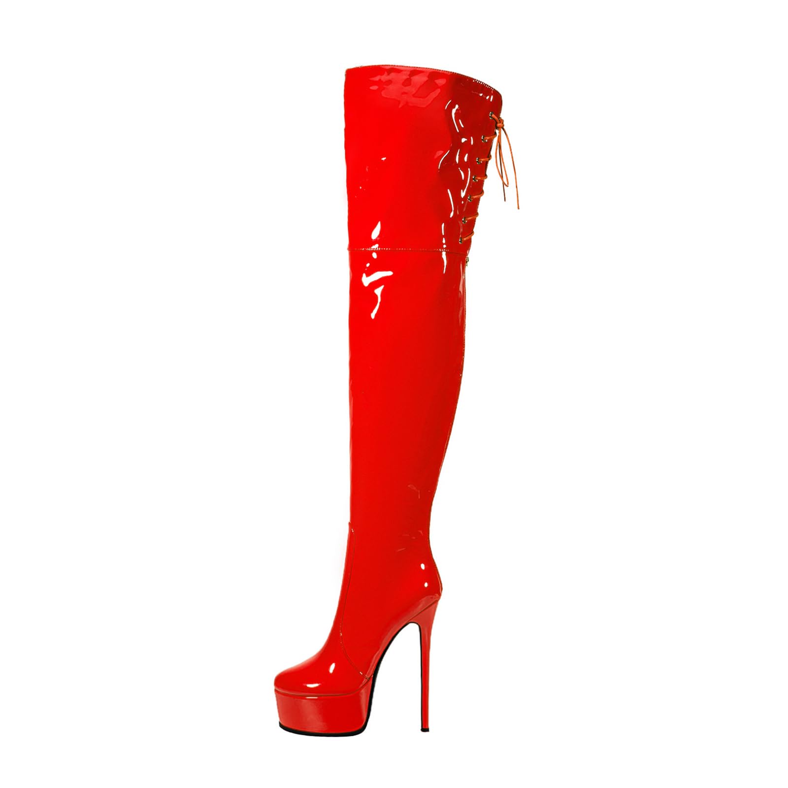 Shiny leather Thigh high boots for Women Stiletto heel Platform Over the knee Round toe back zipper Sexy Front Strappy high heel Cosplay Custume unisex boots