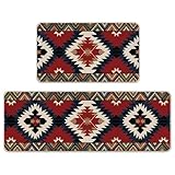 Livcoz Southwest Native American Aztec Kitchen Rugs Set of 2, Boho Vintage Western Navajo Ethnic Tribal Floor Mats Home Decor, Bohemian Geometric Door Mat Decorations - 17x29 and 17x47 Inches