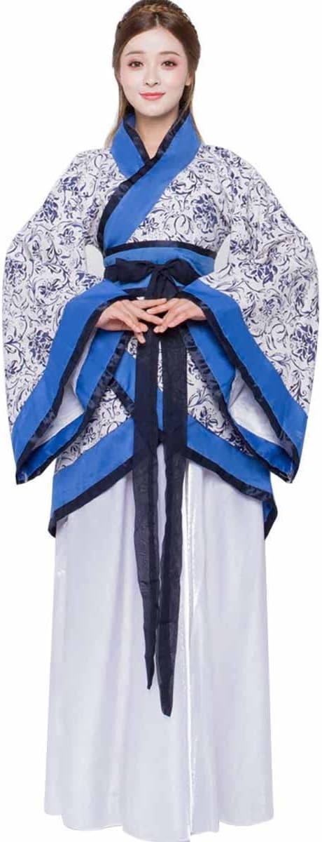 Women's Chinese Hanfu Dress Ancient Traditional Costume Outfit Stage Performance Wear (4# Blue and White Porcelain, XL)
