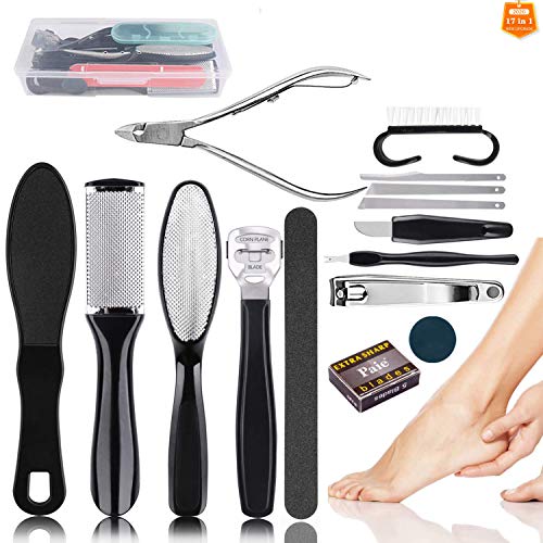 Professional Pedicure kit,Kandice 17 in 1 Foot Dead Skin Remover Pedicure Kit,Stainless Steel Foot Rasp Foot Peel and Callus Clean Feet Dead Skin Tool Set at Home Travel Salon to Foot Care (black)