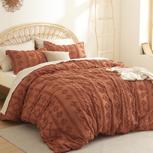 Image of Bedsure Boho Duvet Cover Queen Size, Soft & Comfortable Elegant Design Boho Bedding for Decoration, Machine Washable Comforter Cover for All Seasons,Includes 1 Duvet Cover & 2 Pillow Shams,Terracotta