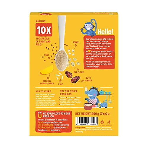 Image of SLURRP FARM No Added Sugar Instant Cereal | Ragi, Rice and Mango with Milk, 200 Grams (Pack of 3)