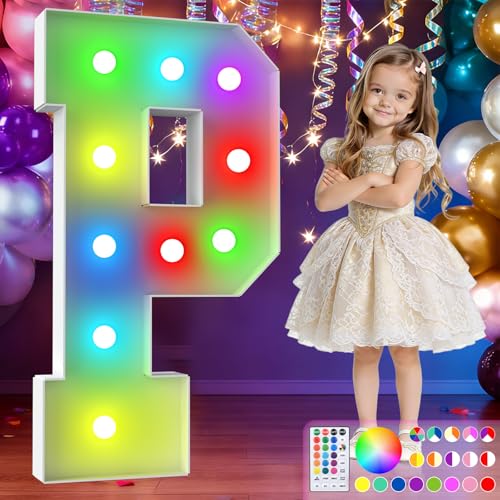 Image of 3FT Colorful Marquee Letters,18-Color Letter P with Remote Control Large Light Up Numbers Sign,Pre-Cut Foam Board Set for Party Decoration, Birthdays, Weddings, Graduations, Baby Anniversaries