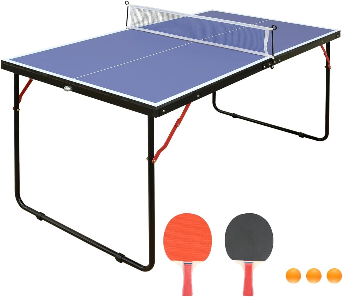 4.5ft Black Table Tennis Table Foldable & Portable Ping Pong Table Set with Net and 2 Ping Pong Paddles for Indoor Outdoor Game