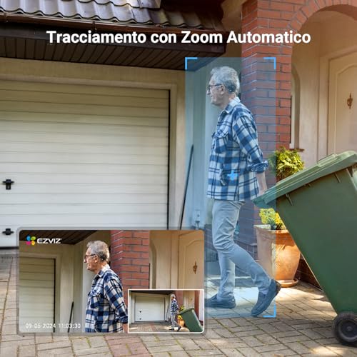 2 telecamere di sorveglianza WiFi esterno 360°, 1080P telecamera IP di sicurezza, visione notturna a colori, AI rilevamento delle persone, monitoraggio automatico dello zoom, audio - Powerline - Immagine 5