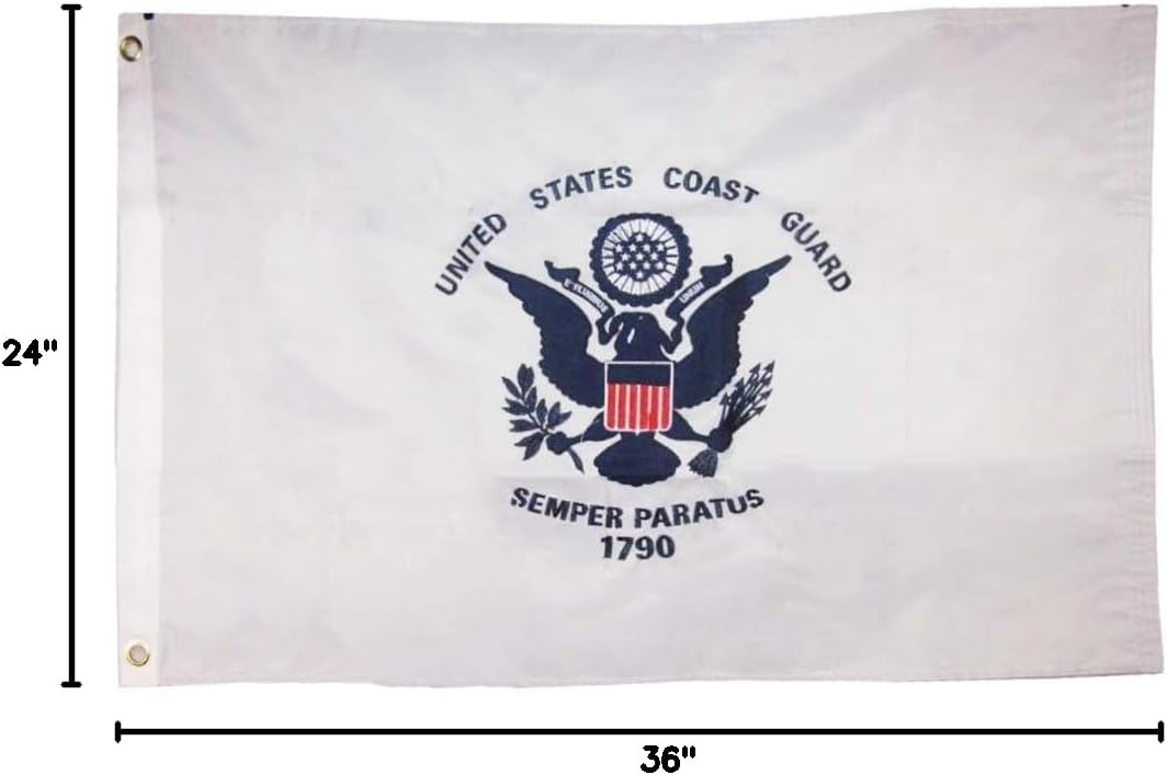 AES 2x3 Embroidered USCG U.S. Coast Guard 2ply Sewn Nylon Flag 2'x3' 2 Clips Fade Resistant Double Stitched Premium Penant House Banner Grommets