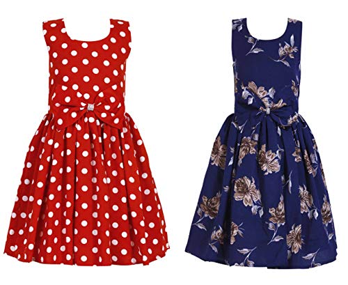 Image of Casual Frock for Baby Girls,Blue Printed and Olive Printed,Pack of 2