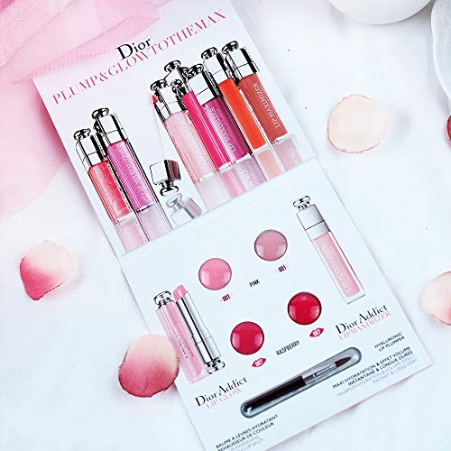Dior Plump & Glow to the Max Sample Card with Pink (001) and Berry (006) Lip Glow and Lip Maximizer and Brush