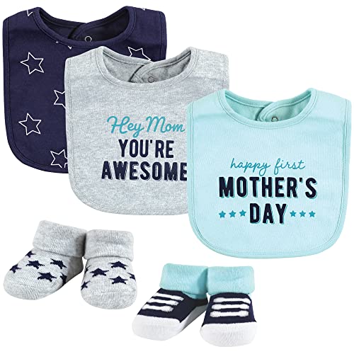 Image of Hudson Baby Unisex Baby Cotton Bib and Sock Set, Boy Mothers Day, One Size