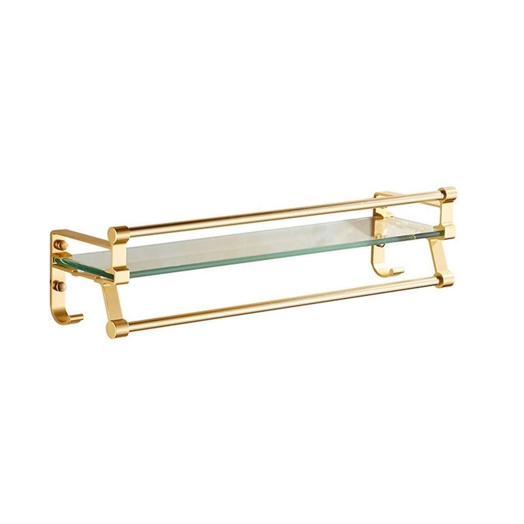 Glass Bathroom Shelf Rectangle Shower Caddy Organizer Gold Aluminum Wall Mount Screw Fixing Accessories 60cm 60cm