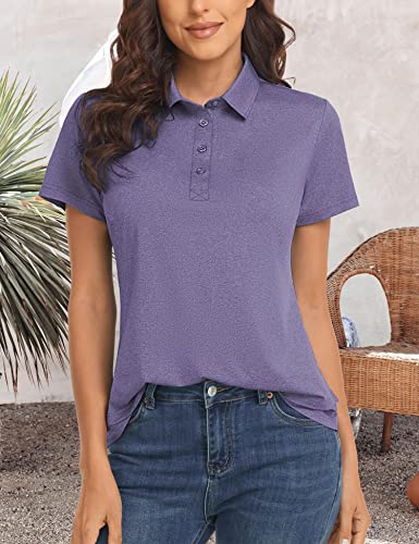 Polu Women's Golf Polo Shirts Moisture Wicking Collared Short Sleeve Tops Athletic Casual Work Hiking Running Button Down T-Shirts Purple S #TOP1