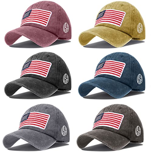 Image of Tarpop 6 Pcs American Flag Baseball Cap 250th Anniversary Tactical American Flag Hats Adjustable Washed Us Cap for Women Men