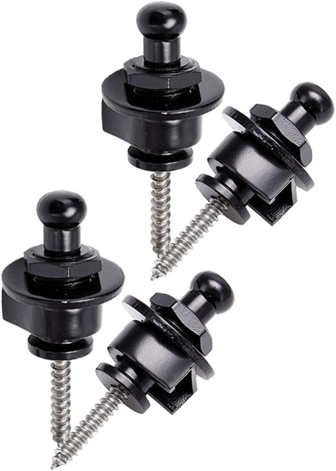 Yakamoz 4Pcs Black Guitar Strap Lock Buttons Kit- Premium Security Strap Buttons Set Metal End Pins Locking Straplocks Adapter for Acoustic Classical Electric Guitar Bass Ukulele