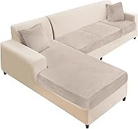 Vista 51 de NAISI Funda para Sofá Seccional de 1 Pieza de Terciopelo Separada para Chaise Lounge Funda Suave Elástica Fundas para Sofá Seccional Marrón