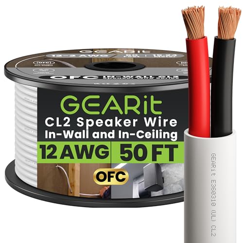 GearIT Cavo Per Altoparlanti OFC 2x2,5 Mm², 14 AWG – 76,2 Metri, Rame Privo Di Ossigeno, Per Interni/Esterni, Interrato Diretto, CL3, Per Impianti Hi-Fi E Auto