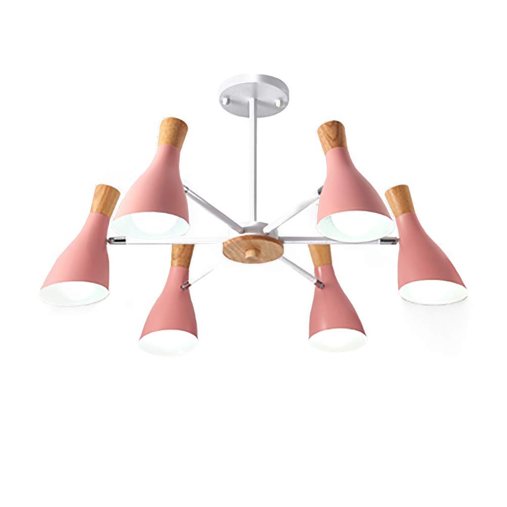HYJAUSXB Living Room Study Bedroom Dining Room,Atmosphere Creative Wooden Decoration Chandelier,E27 Nordic Simple Log Buttons Chandelier-Pink. 6 Head