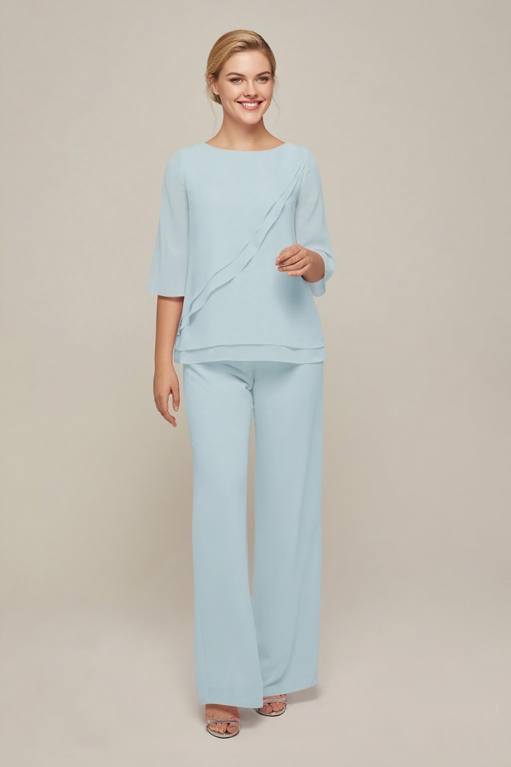 Pantalon de mariage 2 pièces en mousseline de soie pour femme