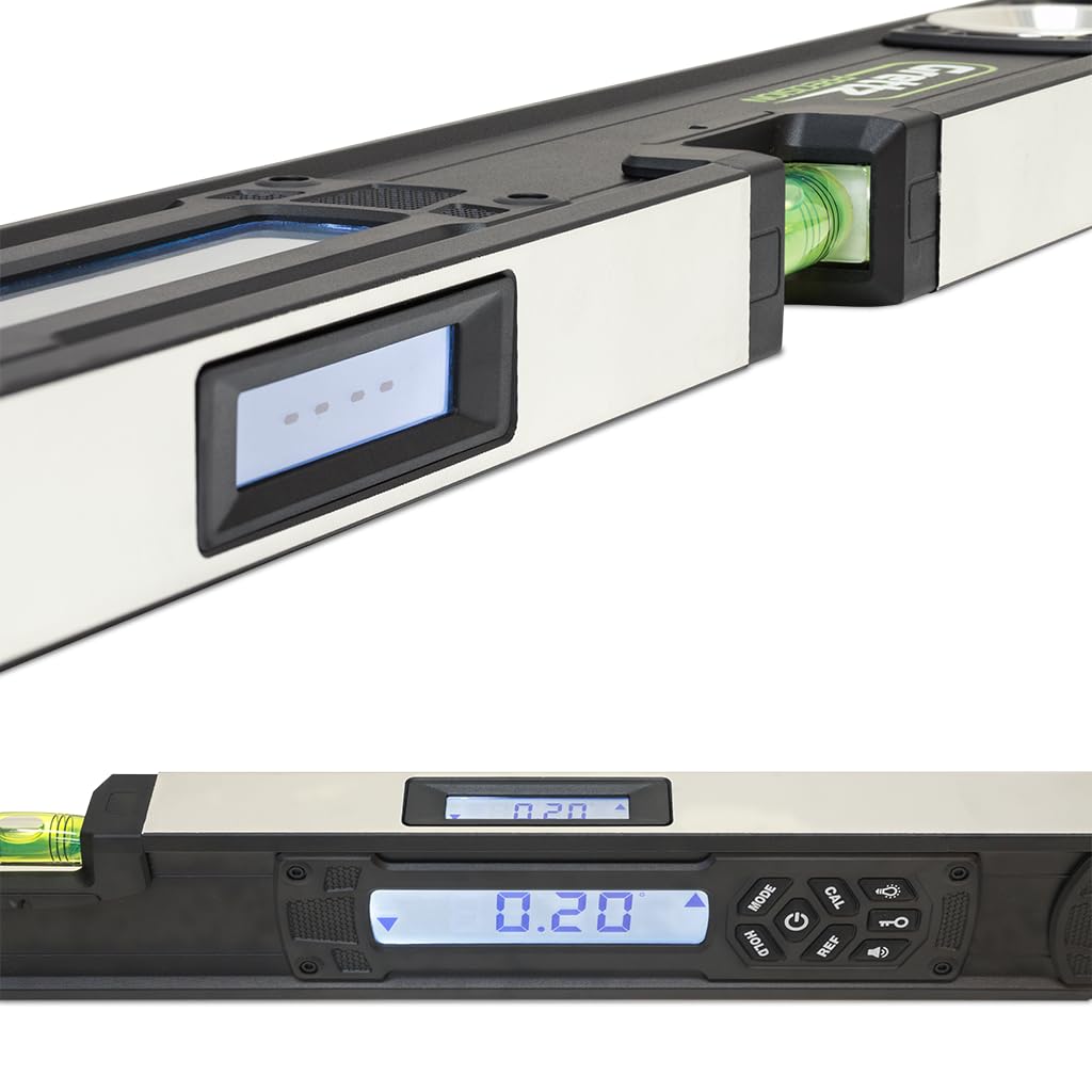 Grettz Nivel digital GL60 de 600 mm, pantallas retroiluminadas duales, clasificación IP65, bordes fresados, imanes de tierras raras, medición de precisión para oficios y bricolaje