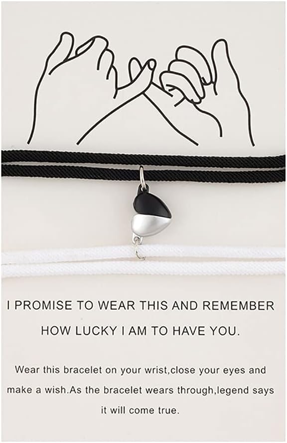 nylry 2 Pcs Pinky Promise Bracelet Set Best Friend Yin Yang Stainless Steel Bracelets Matching Feng Shui Handmade Adjustable Cord Couple Bracelet Friendship Boyfriend Girlfriend Jewelry Gift