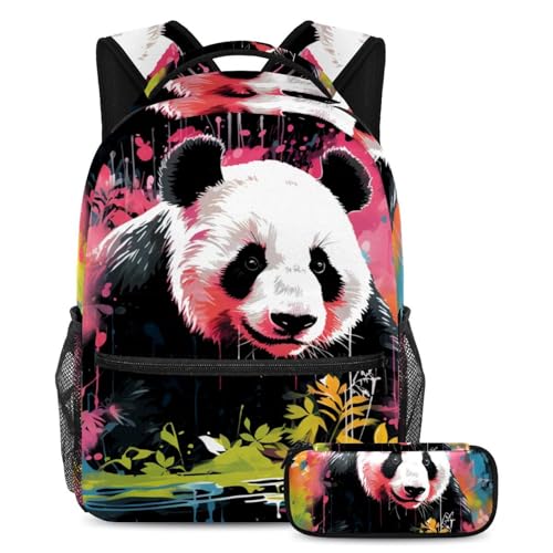 Sac à dos panda motif floral 2 pièces en taille Large pour la rentrée