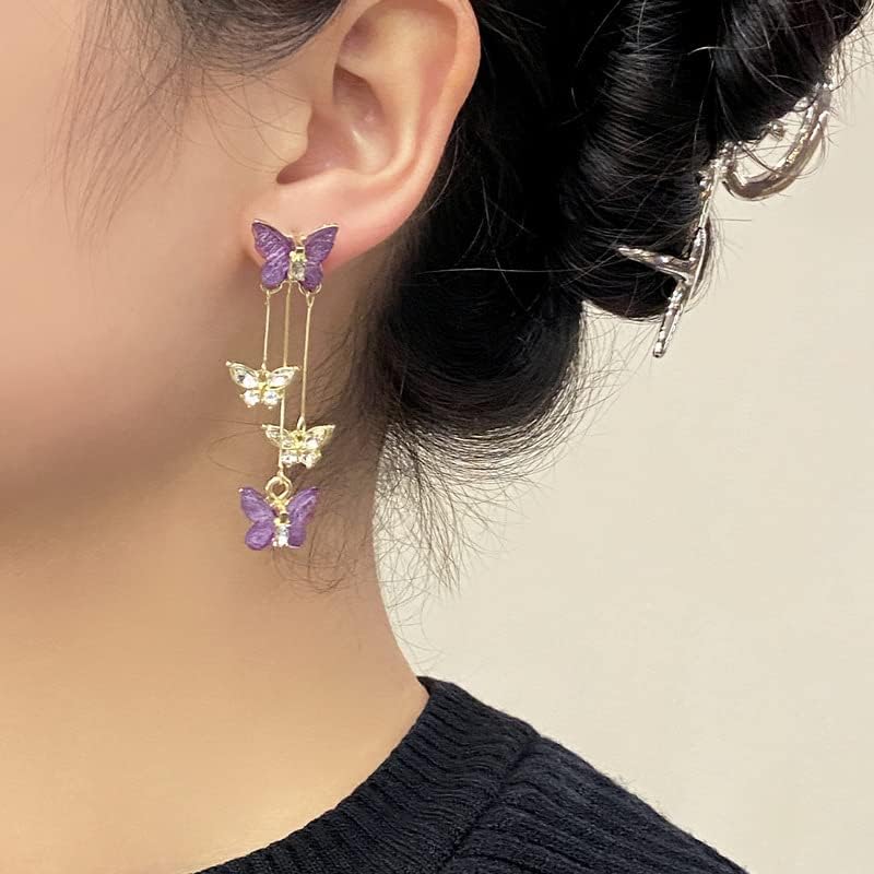 Purple Butterfly Earrings - Crystal Tassel Style Zircon Butterfly Jewelry - Image 6