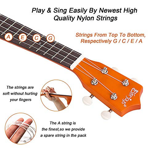 Everjoys Soprano Ukulele Beginner Pack-21 Inch W/Free Online Lesson Gig Bag Fast Learn Songbook Digital Tuner Pick All In One Kit #TOP2