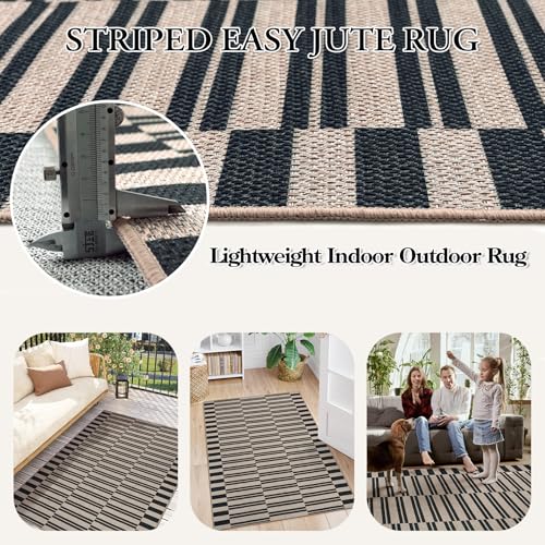 Lahome Striped Easy Jute Outdoor Patio Rug, 3x5 Washable Rugs for Porch - image 5