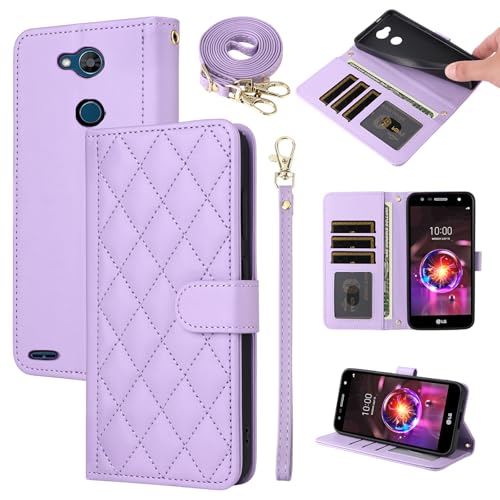 Furiet Argyle Wallet Case for LG X Charge/Fiesta 2 LTE/X Power 3/X5/LV7 with Wrist Strap Shoulder Strap Card Slots Folio Purse Stand Accessories Phone Cover for LG-M322 XPower 2 SP320 M327 M322 Purple