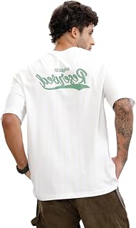 WROGN Men's 100% Cotton T-Shirt | Striped Puff Print Design | Oversized Fit Price In India