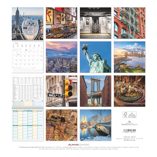 Alpha Edition - New York 2026 – Broschürenkalender 30x30 cm – Wandkalender – Für USA- und Städtefans – 12 New-York-Aufnahmen – Mit Platz für Notizen, Feiertagen & Ferienterminen