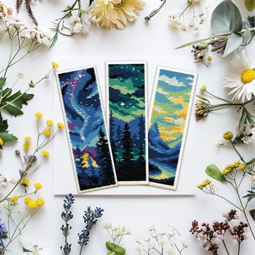 Image of ACRNIGHEET 6PCS Cross Stitch Bookmark Kit for Adult Beginners Landscape Cross Stitch Kits DIY Crossstitch Kits Adult Stamped Bookmark Embroidery Bookmarks Kit with Instructions 8''x2.4'' 11CT
